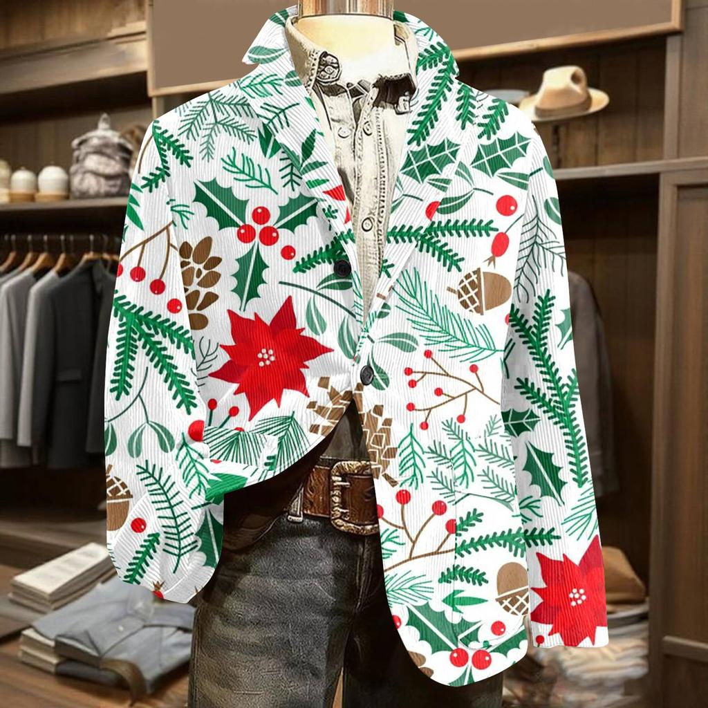 Men's Ugly Christmas Corduroy Warm Pocket Suit Jacket Cardigan Men's Casual Suit