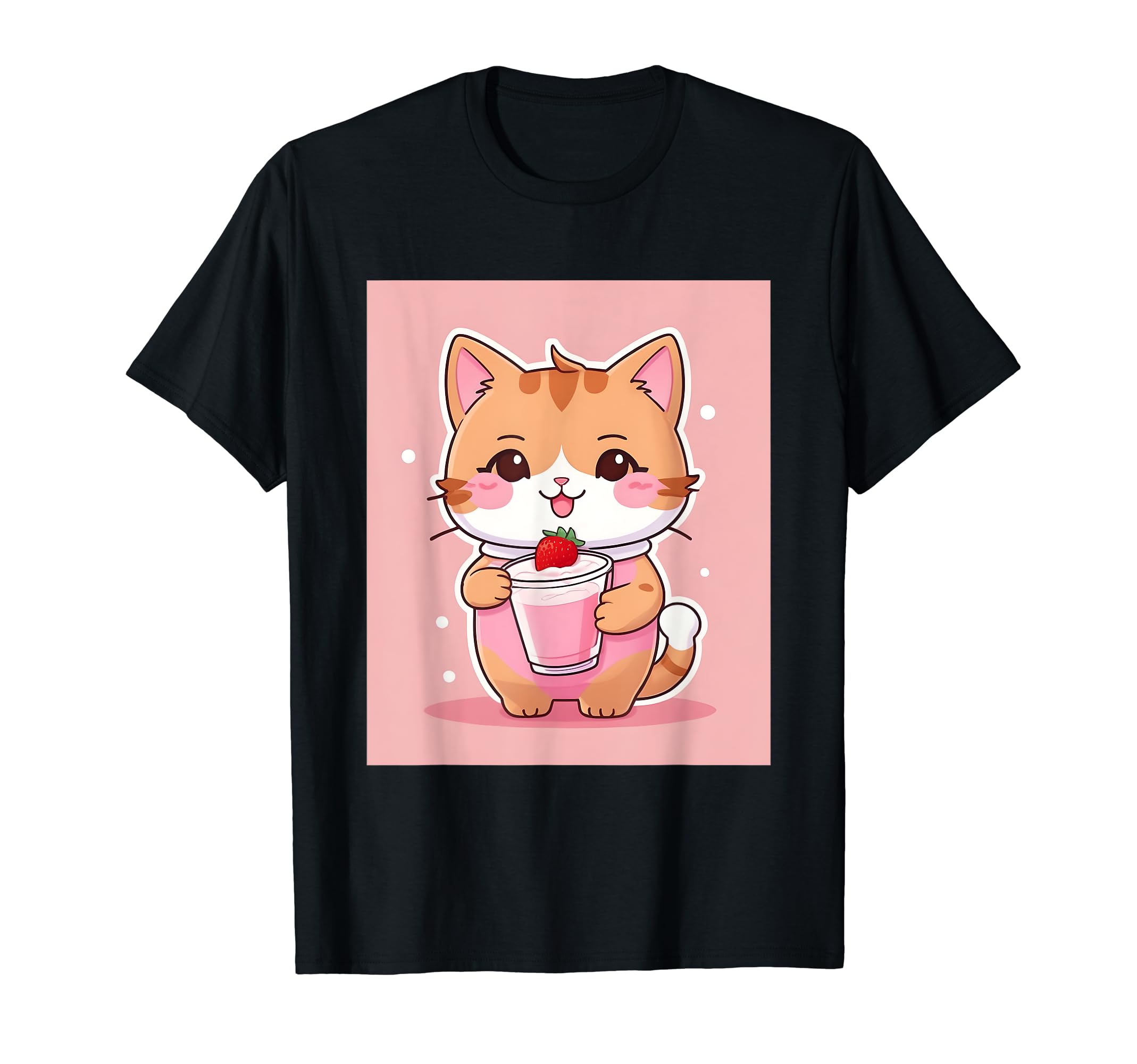 

strawberry things printed Kawaii, cat, milk, cute, Japanese, T-shirt чорний
