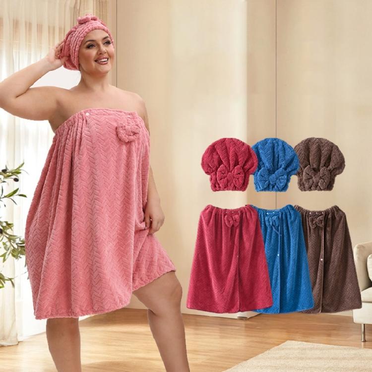 Large Size Adjustable Bath Skirt and Hair Dry Cap Set Slip Resistant Oversize Bathrobe for Women Spa Home Travel Beach