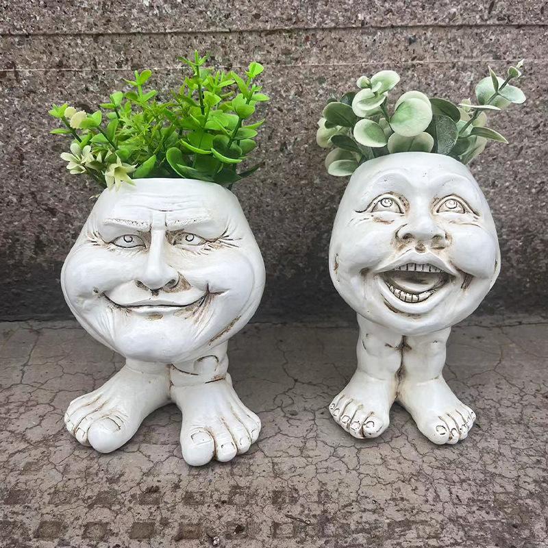 Muggly's The Face Statue Planter Funny Flower Pot Sculpture Funny Expression Plant Pots Planters Succulent Pot Home Ornaments