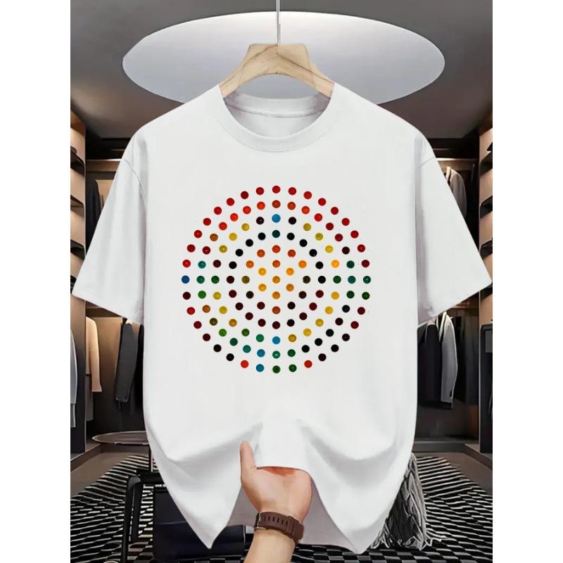 

European sizes Men S Casual Short-Sleeve T-Shirt with Colorful Polka Dot Print, Designed for a Relaxed Outing, Available in Large Sizes 4XL білий