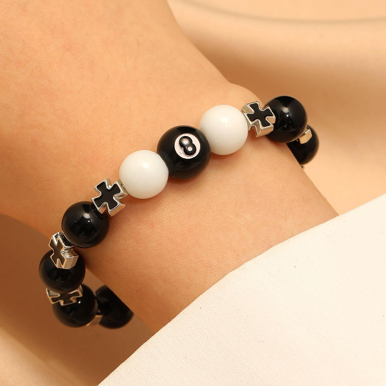 

Obsidian cross bracelet live broadcast hot-selling Chinese black eight billiard bracelet gift student party beaded bracelet