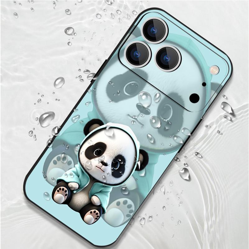 Blauer Mantel Panda Muster Lanyard Hülle Für iPhone 17 Pro Max Weiche Silikonhülle Für iPhone 16 Pro Max Funda iPhone 15 14 13 12 11 16E Air