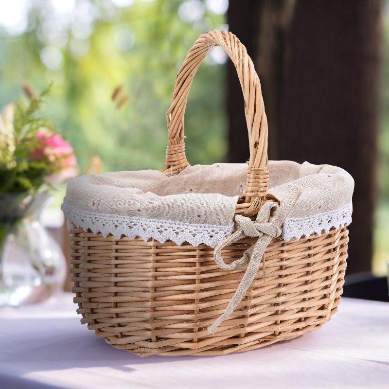 Handwoven Picnic Basket Linen Storage Basket Oval Gift Rattan Storage Basket