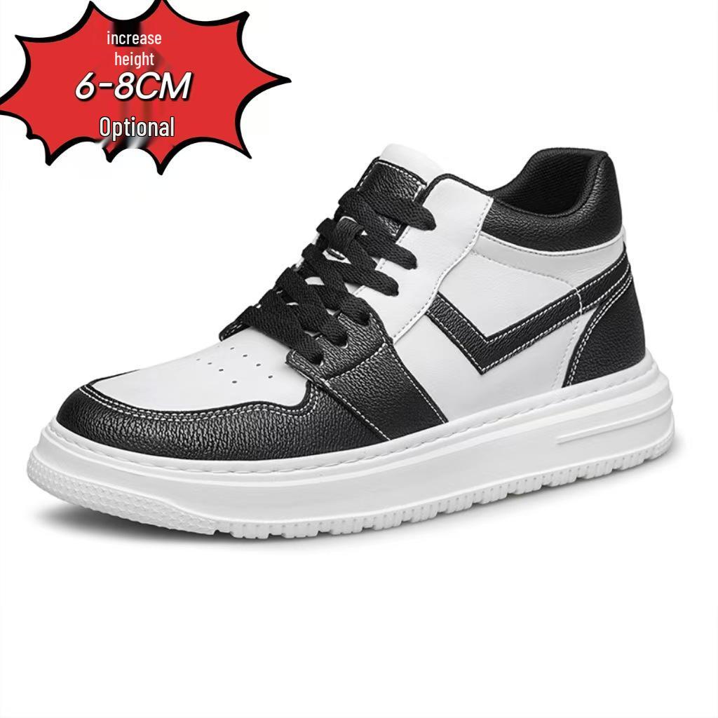 Spring Men's Height-Increasing Leather Sneakers: Non-slip, Wear-resistant, Trendy, and Versatile Casual Board Shoes