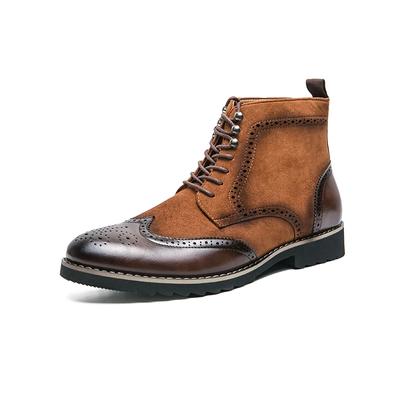 Bottines britanniques de mode Chaussures pour hommes Mode Rétro PU Coutures Faux daim Brock Sculpture Lacets Classique Décontracté Street Quotidien Chaussure habillée