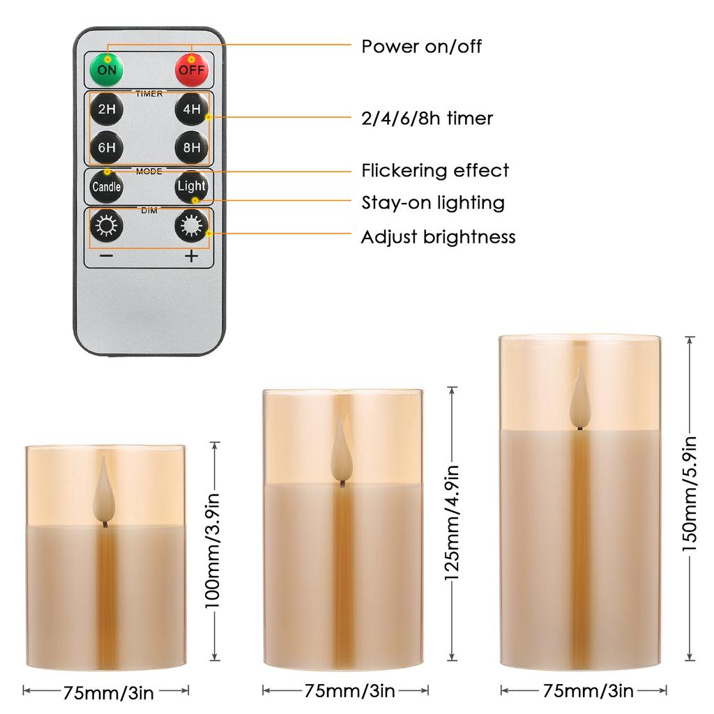 Flickering Flameless Candle Lights with Remote Controller 3pcs Batterys Operated Realistic LEDs Candles Warm Lighting Candle Lights with 2 Lighting