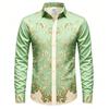 2026 Men's Shirt Long Sleeved Shirt Navy Blue Retro Vine Print Contrasting Shirt Casual Vacation Light Luxury Trendy Top