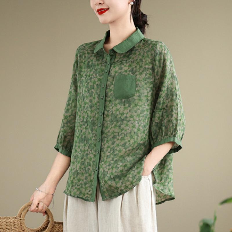 

Korean Summer 2026 Chic Plus Size Printed Mid-Sleeve Shirt and Harem Pants Set 2XL