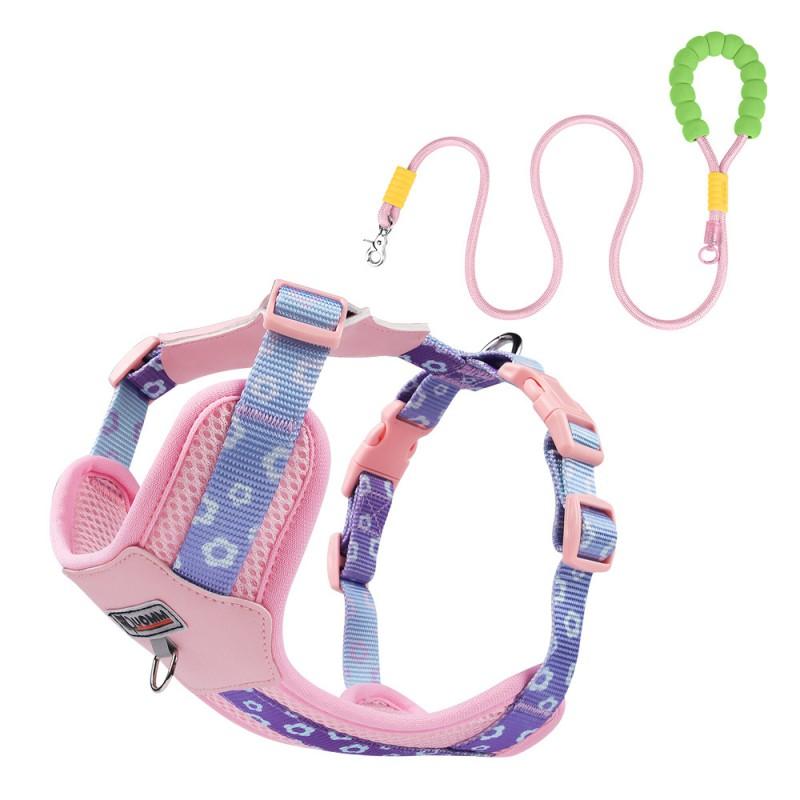 Adjustable Dog Harness Small Medium Breeds Color Block Design Comfortable Chest Vest With Leash XS To L Sizes