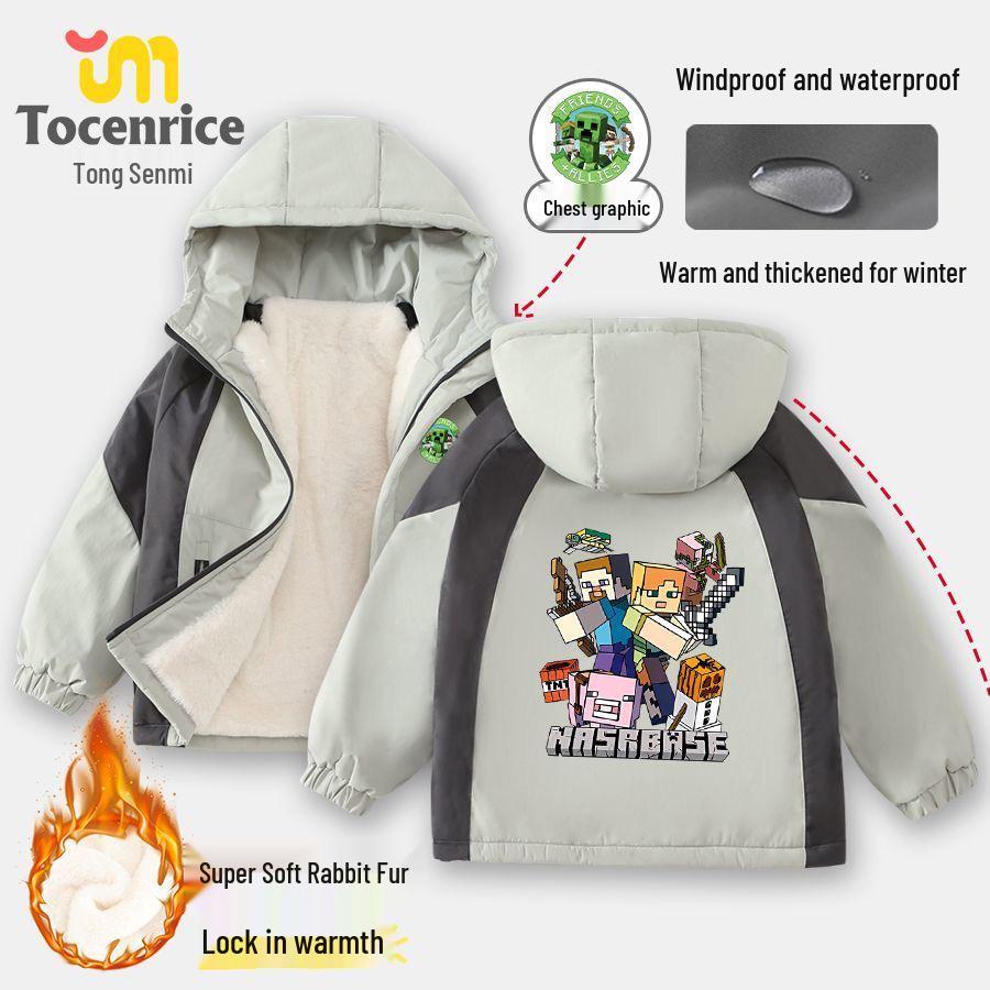 

Children s Minecraft Windbreaker: Boys Padded Rabbit Fur Jacket, Thick & Windproof for Autumn/Winter (Size 8) 110cm
