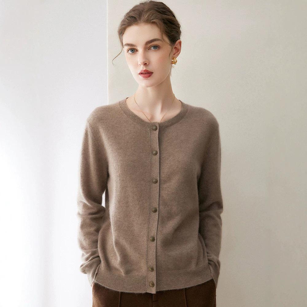 2026 Autumn/Winter Women's 100% Pure Cashmere Round Neck Cardigan Sweater