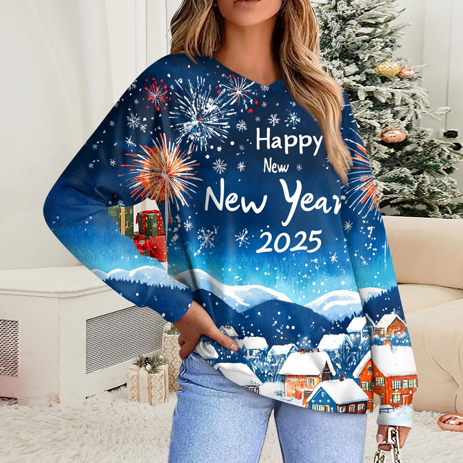 

Женская повседневная модная удобная толстовка с рукавом реглан и V-образным вырезом с рождественским принтом L синий