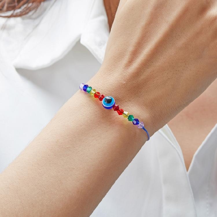 Knotted Rope Evil Eye Hanadchain Rainbow Beads Bracelets Adjustable Size