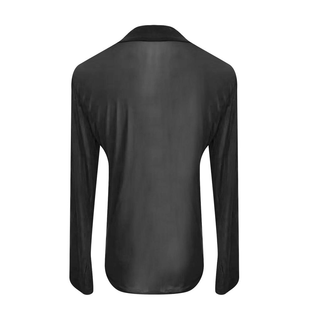 Camisa feminina sexy de verão, malha ultrafina, elástica, justa, manga comprida, gola meia-alta