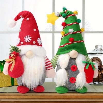 2 Stück Handgemachte Skandinavische Tomte Weihnachtsdekorationen Schneeflockenmütze Wichtel Plüschdeko, Polyesterfaser Keine Batterien erforderlich, Weihnachts-Wichteldeko