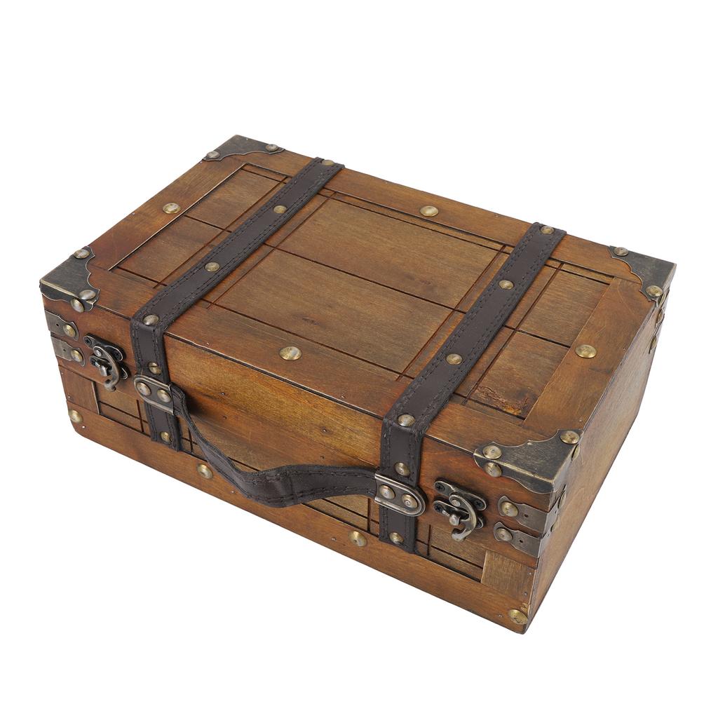 Wooden Treasure Chest Portable Vintage Jewelry Ticket Box Wood Storage Trunk Handbag for Storing Clothes Toys Photo Prop