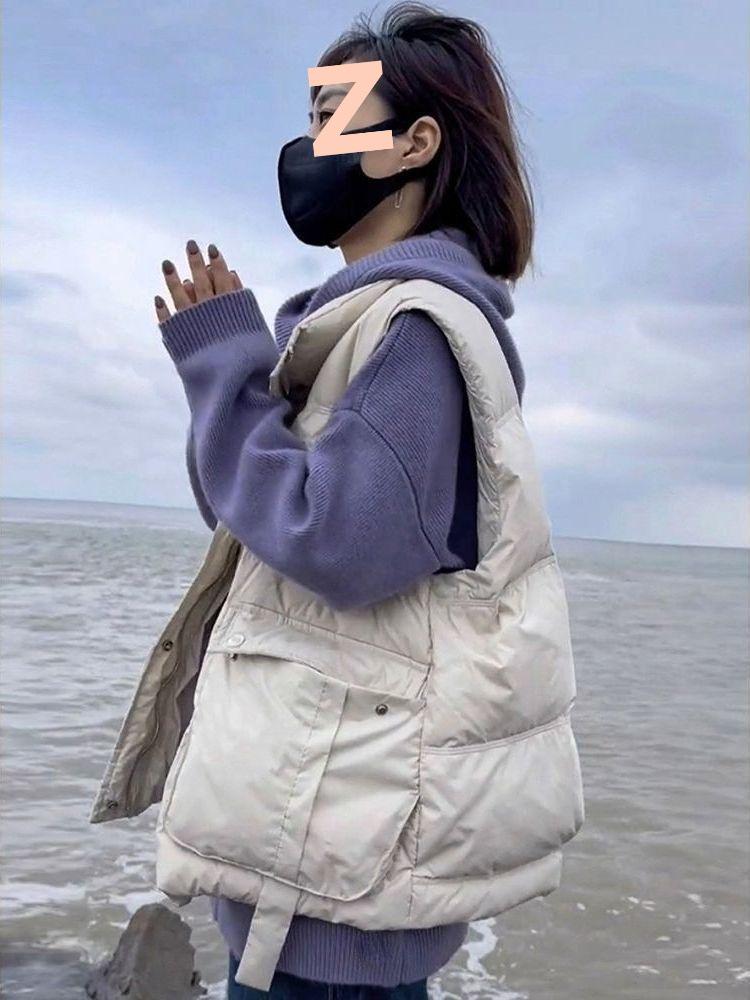 Glänzende waschfreie Daunenbaumwollweste für Damen - Herbst/Winter Stehkragen, ärmellos, modische Oberbekleidung