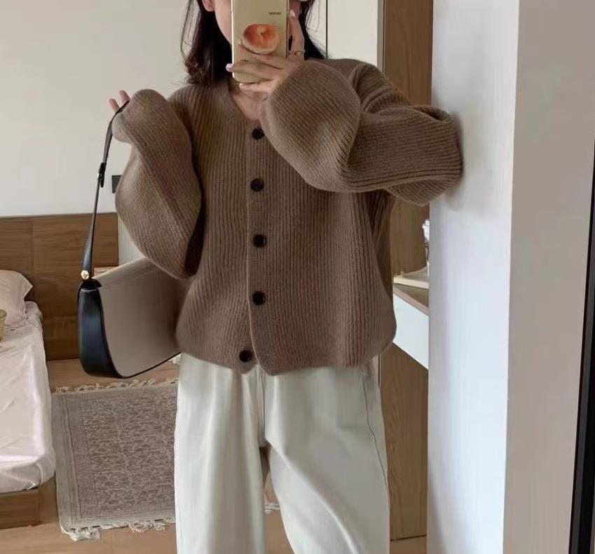 

Autumn and winter new sweater simple casual versatile temperament knitted cardigan loose lazy jacket top women XXL