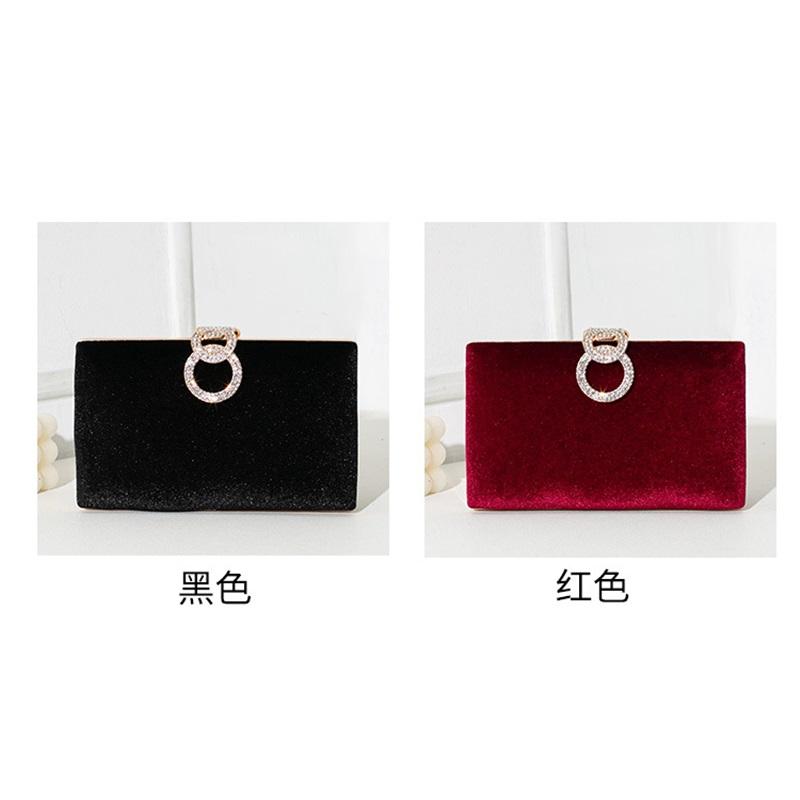 Elegant Solid Velvet Evening Clutch Rhinestone Decor Chain Handbag Luxury Formal Women Purse For Party Banquet