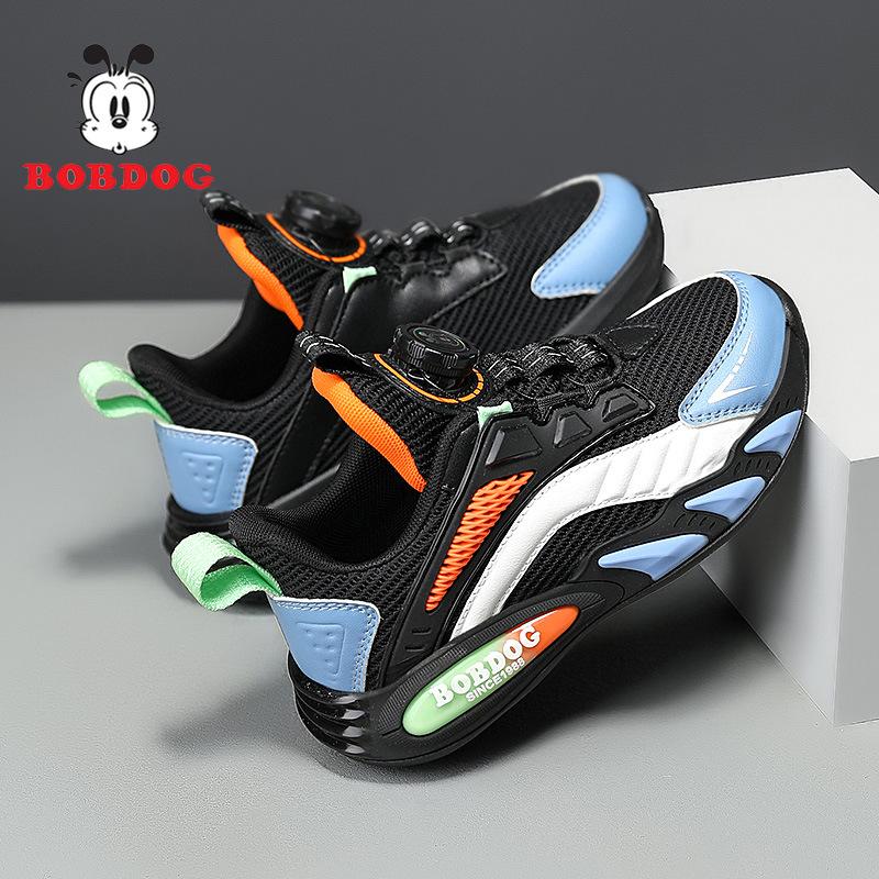Babu bean boys shoes 2025 spring and autumn new casual leather surface waterproof soft sole rotating button children's sports shoes