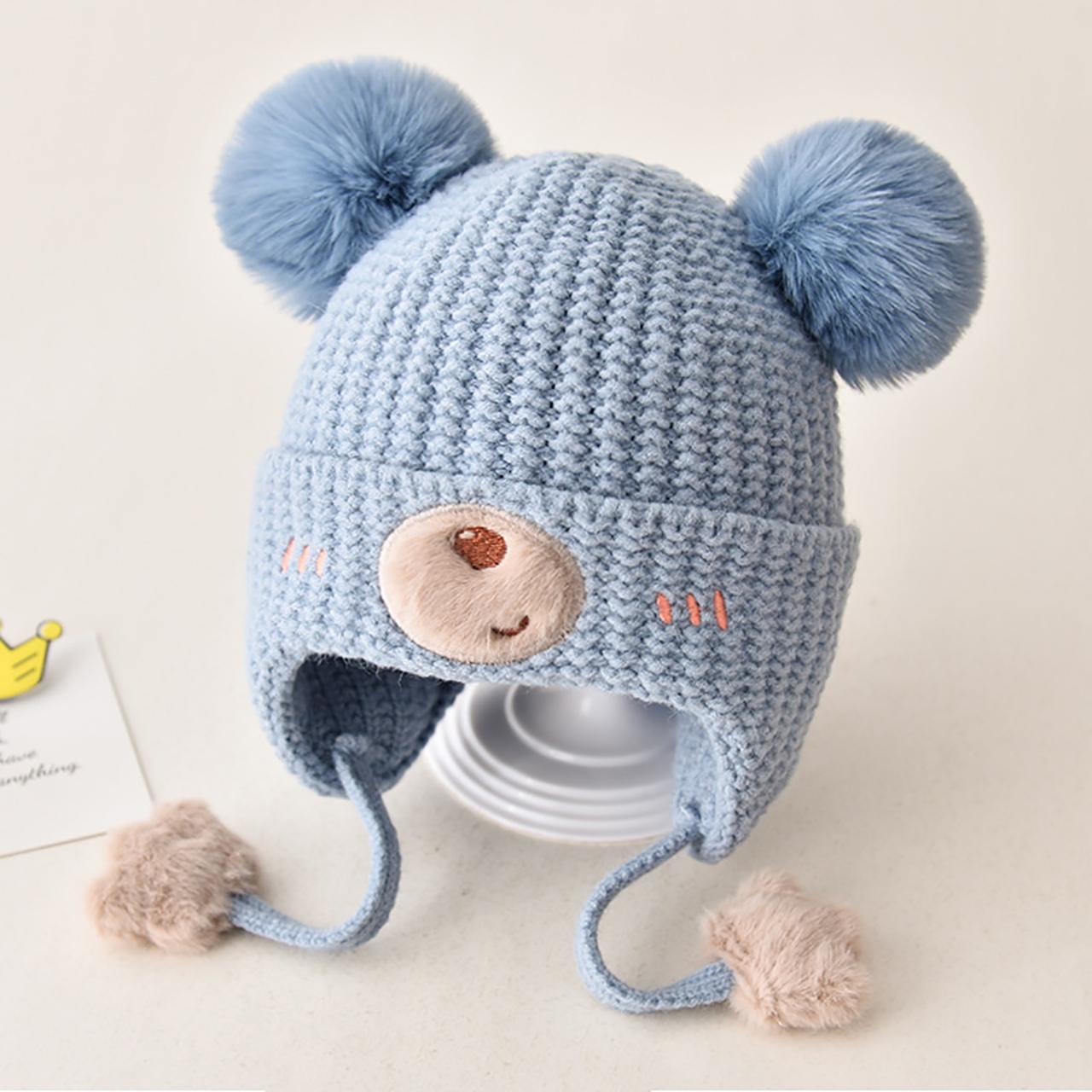 

Winter Baby Earflap Hat Warm Thick Knitted Ear Protection Cap for Kids Boy Girl Cute Pompom Cotton Lining Beanie Caps