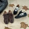Cowhide version ~ retro contrast stitching women's leather casual sneakers soft soles comfortable ribbons