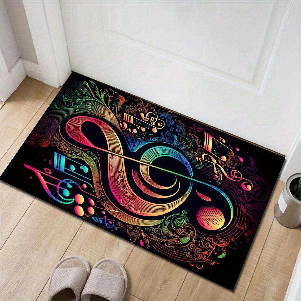 Musical Notes Non-Slip Floor Mat, Treble Clef Design Plush Carpet for Living Room Bedroom Game Room Dorm Decor