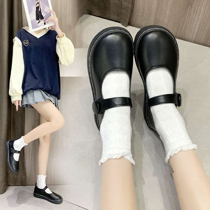 Autumn Soft Girl Big Head Leather Shoes Japanese Round Head Female Student Versatile Doll Shoes Flat Bottom College Style JK Shoes Uniform