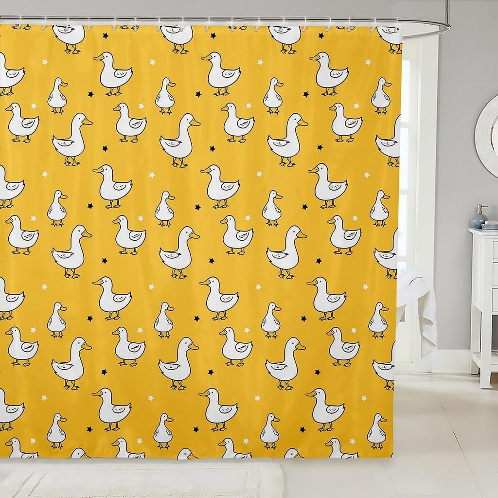 Kids Yellow Rubber Duck Shower Curtain Cartoon Ducks Bath Curtain Funny Animal Bathroom Accessories Cute Animal Fabric Shower