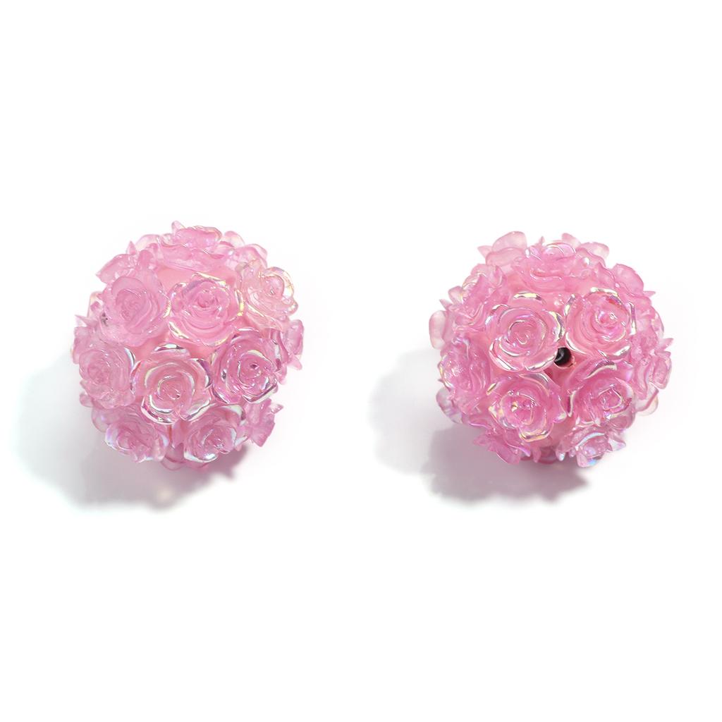 2Pcs Clay Rose Flower Ball Beads Straight Hole 20mm Multicolor Loose Polyester Beads DIY Earring Bracelet Key Chain Supplies