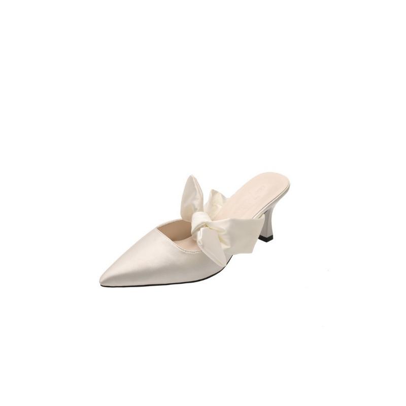 Pointed Stiletto High Heels Summer New Temperament Bow Slippers Bag Head Half Slippers