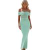 J11DS010 European and American Hot-selling Solid-color Tube Top Off-the-shoulder Mesh Pleated Slim-fitting Long Dress Dress
