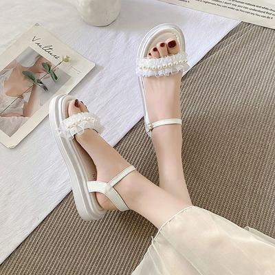 Outdoor Pearl Platform Round Toe Tip Women's Sandals 2025 Luxury Casual Pvc Low Price Korea Sandal Trending Vintage Ladies Shoes