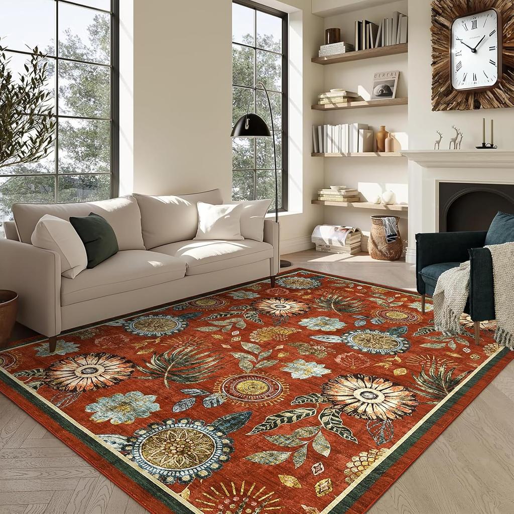 Retro Floral Carpet Bohemian Style Living Room Bedroom Coffee Table Anti Slip Mat Office Winter Warm Rug Home Decoration