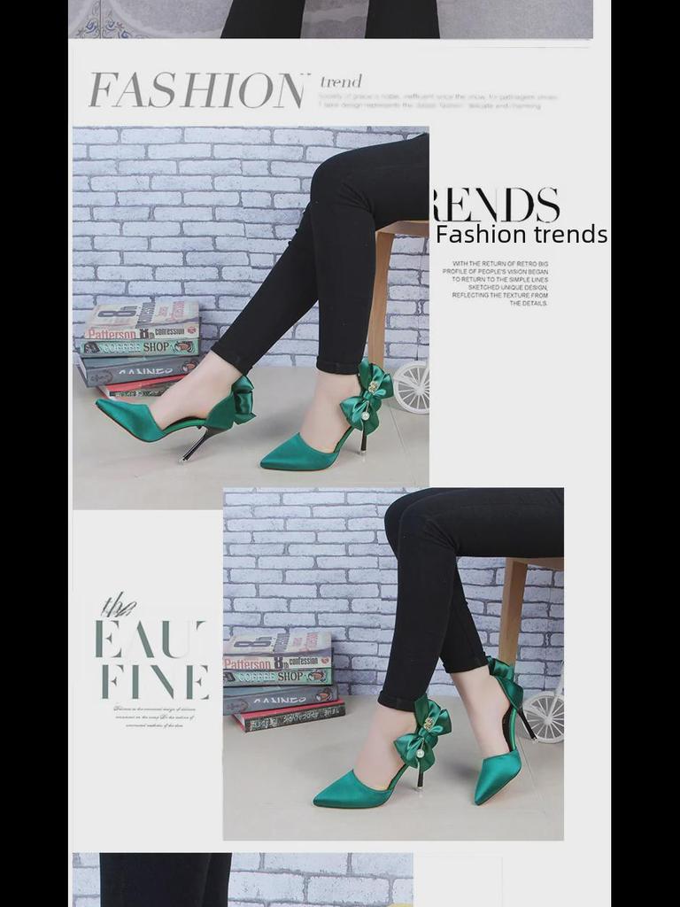 Rote High Heels für Damen im Sommer 2021 mit Schleife, Perle und Strassverzierungen für Partys und Hochzeiten