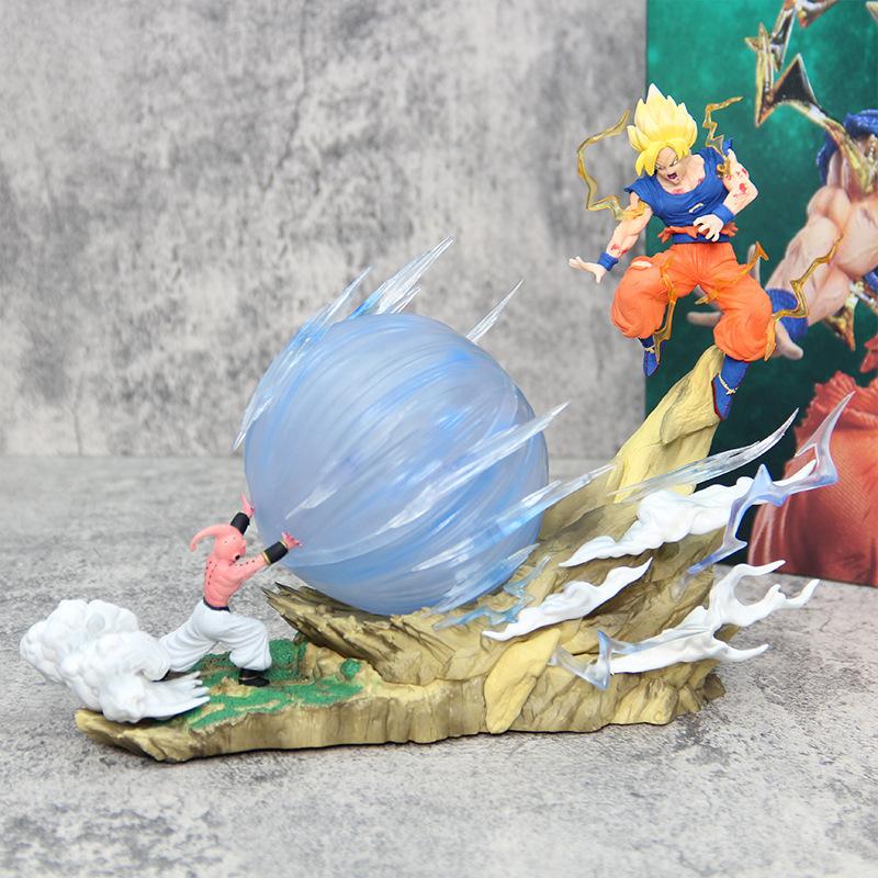 21cm Dragon Ball Z Buu Vs Goku Model Super Saiyan Genki Bomb Action Figure Model Pvc Statue Doll Collection Model Toys Gift