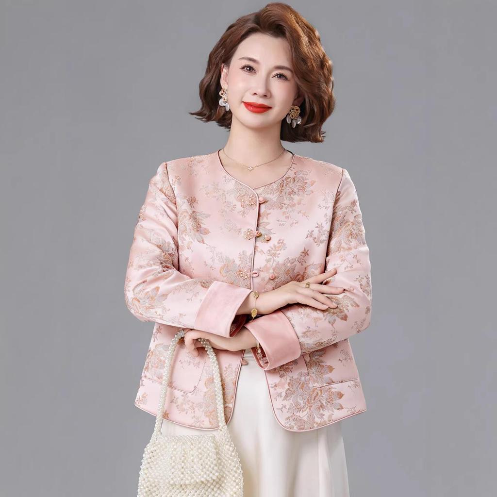 Women's Youthful Spring Cardigan: Elegant Tang Suit Top for Middle-Aged & Elderly