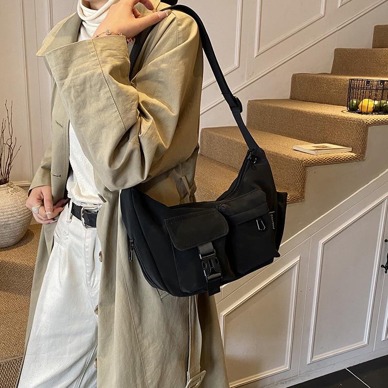 Korean Version of Harajuku Casual and Lightweight Tote Bag Trendy Versatile Waterproof Leather Film Cloth Shoulder Bag Women's Simple Messenger Bag