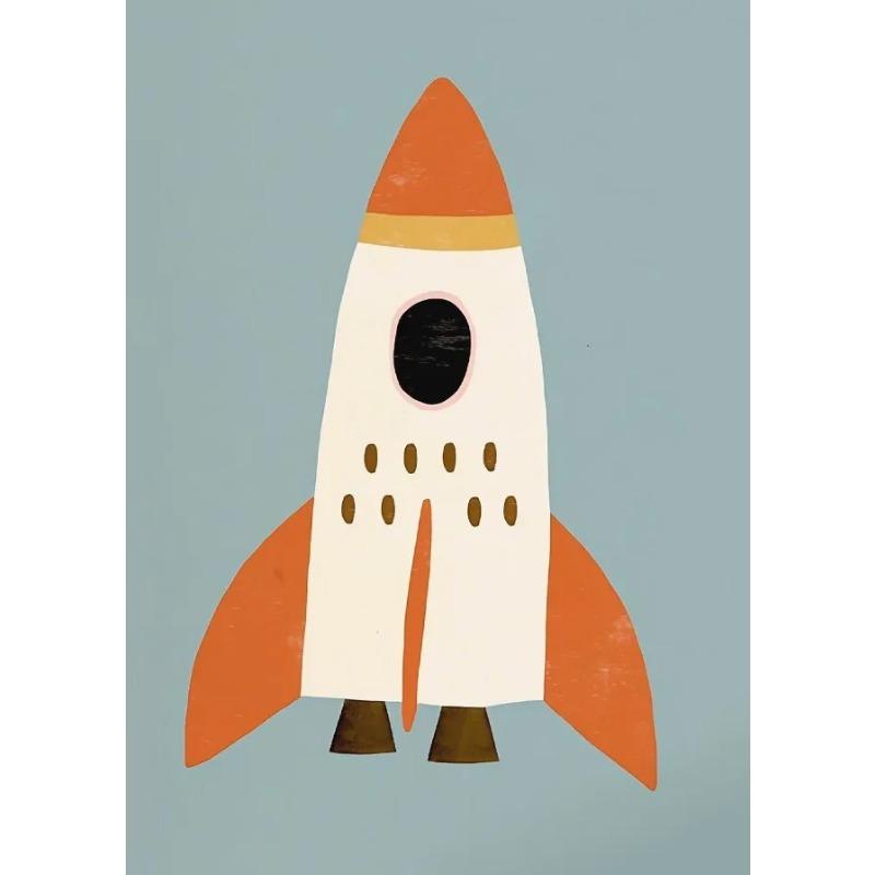 Cartoon Space Rocket Cosmic Planets Animal Astronaut Posters Canvas Printing Wall Art Picture for Playroom Home Gifts