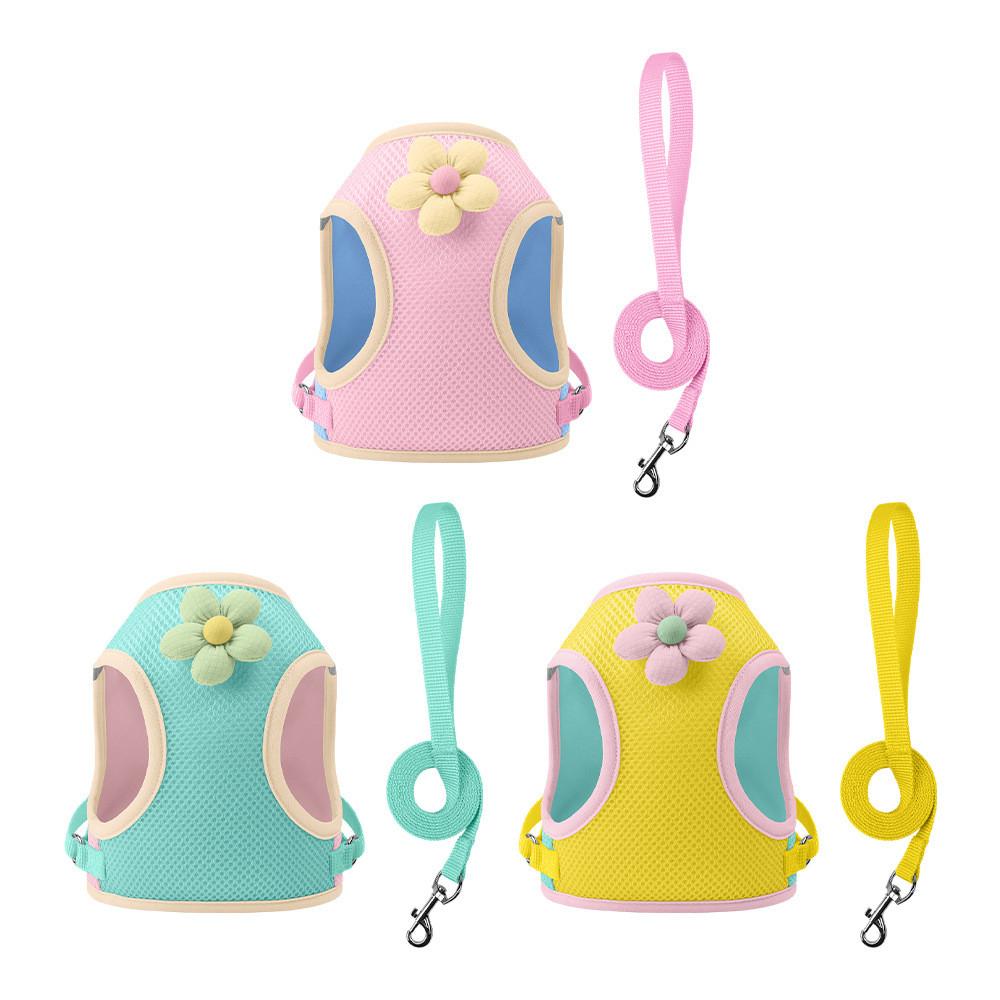 Pet Harness For Small Dogs In Pink Yellow Green Colors Breathable And Reduces Pulling