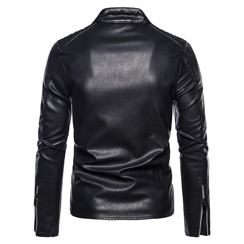 Men's Cross-Border Leather Stand-Up Collar Motorcycle Jacket - European and American Style Spring Outerwear