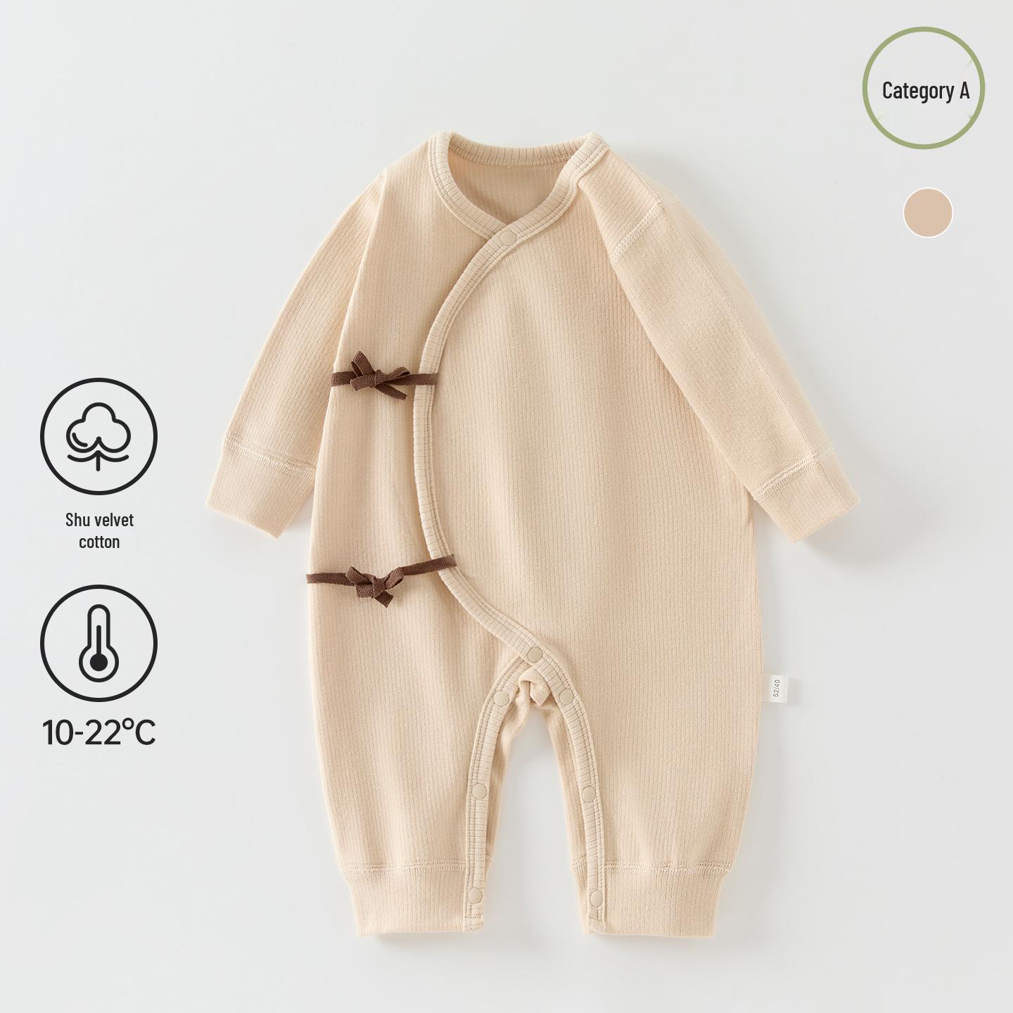 

Soft Velvet Cotton Asymmetrical Snap Baby Romper 0-6 Months - Long Sleeve Homewear for Autumn/Winter 66cm [11-15 lbs]