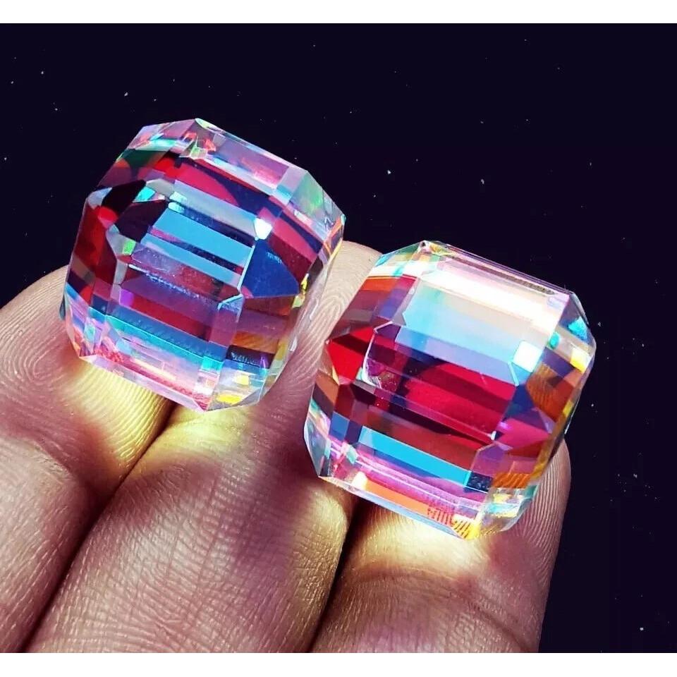 Stunning Mystic Topaz Rainbow Color Natural Cube Cut 200 Ct Pair Gemstone
