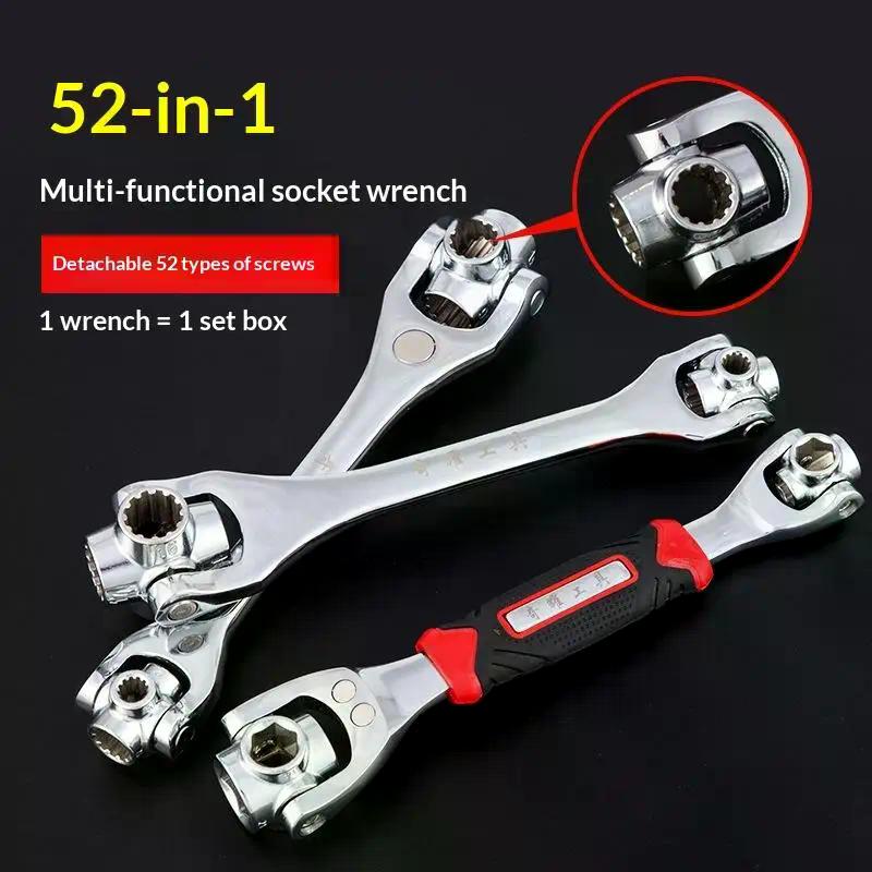 52/48 In 1 Hand Spline Bolts Sleeve Works Multi-Tool Set Universal Ratchet Socket Multipurpose Wrench With 360 Degree Rotation