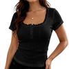 Women's Solid Color Lace Lace Short Sleeved Three Button Top
