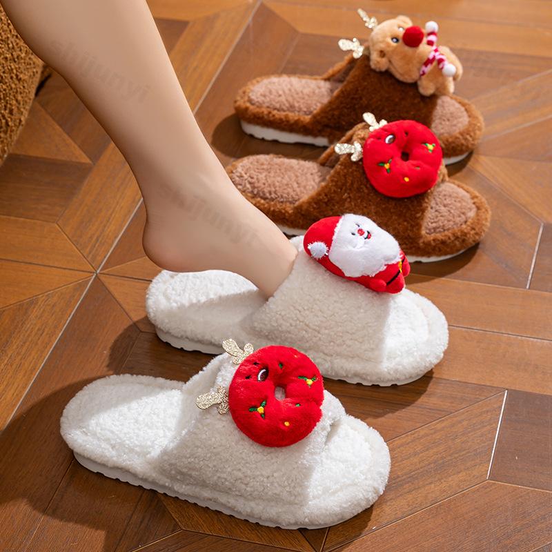Fashion Christmas Women's Cotton Slippers Winter New Cartoon Fashion Lightweight Plush Shoes Comfortable Warm Non Slip Indoor Home Shoes