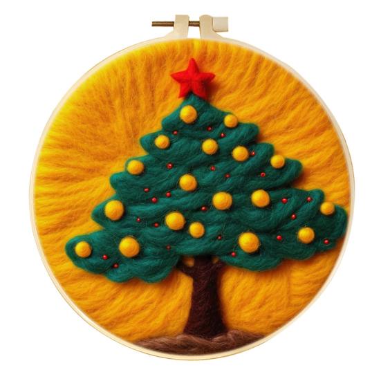 Christmas Needle Felting Kit Holiday Felt Painting Set for Beginners Starter Needle Felting DIY Craft Kit with Pad Needles Wool Decorative Frame