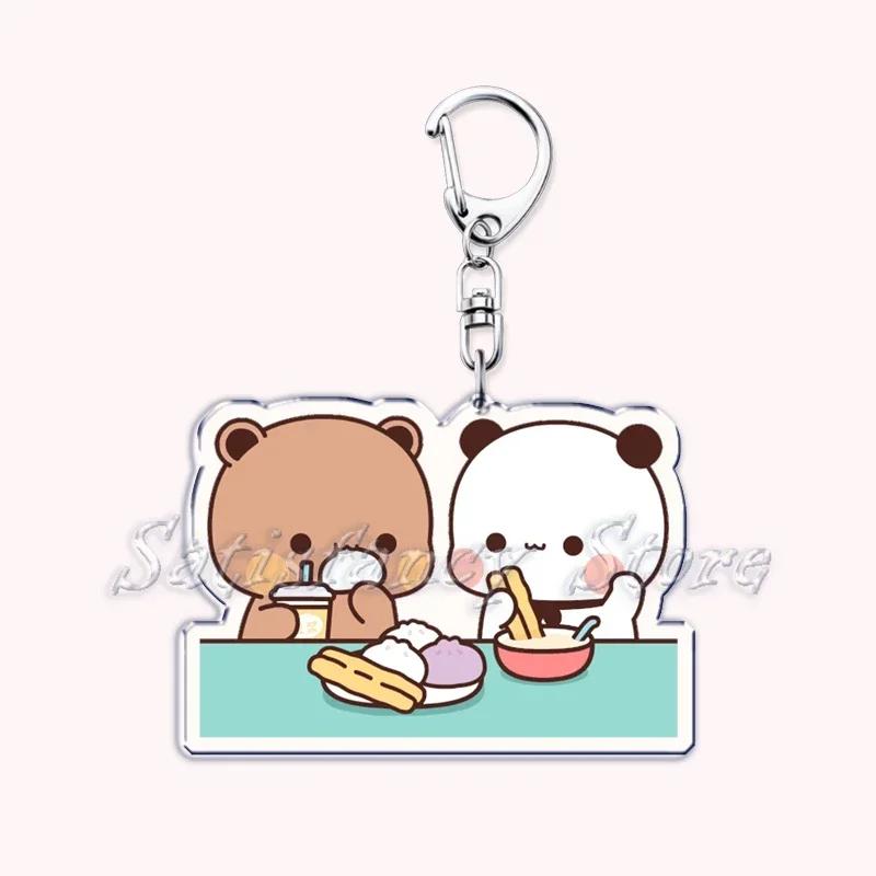 Cute Bubu Dudu Love Keychains Couple Bear Panda Acrylic Keyring for Accessories Bag Pendant Key Chain Jewelry Fans Lovers Gifts