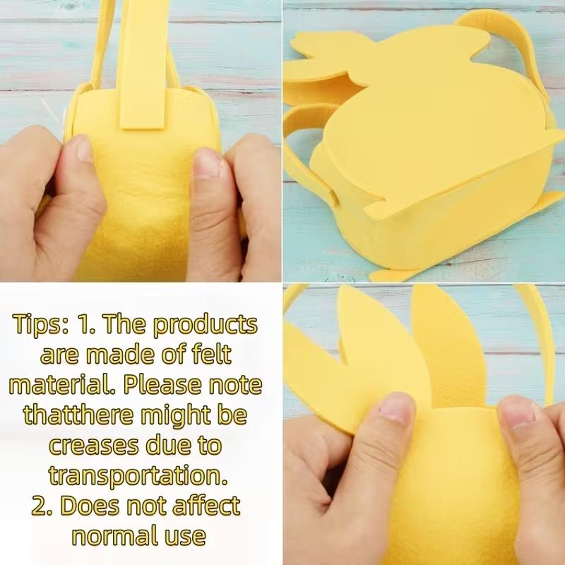 Easter Bunny Shaped Gift Bag Felt Egg Basket with Handle for Easter Decoration and Storage Kids Favors Candy Snacks Bag
